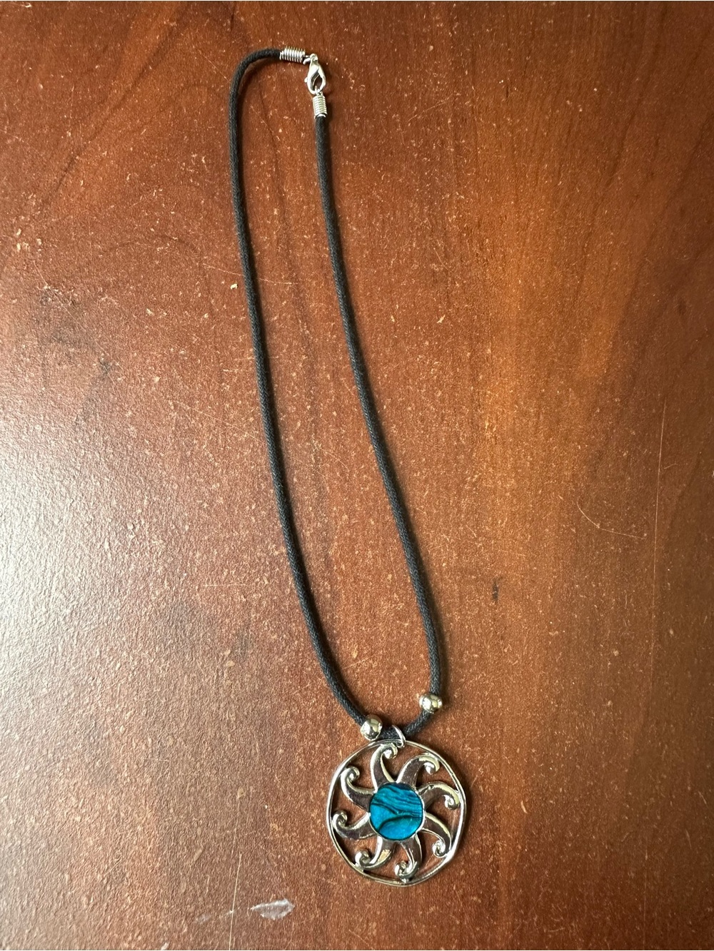Silver Tone Swirl Pendant Necklace with Blue Center - Women Jewelry